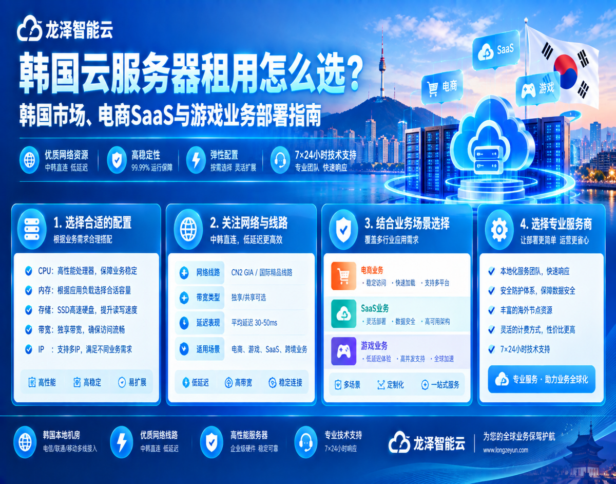 韩国云服务器租用怎么选？韩国市场、电商SaaS与游戏业务部署指南