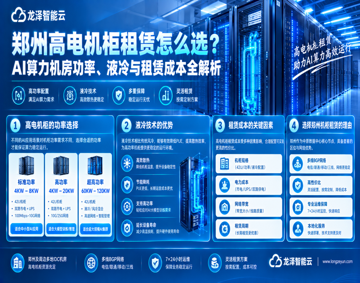 郑州高电机柜租赁怎么选？AI算力机房功率、液冷与租赁成本全解析
